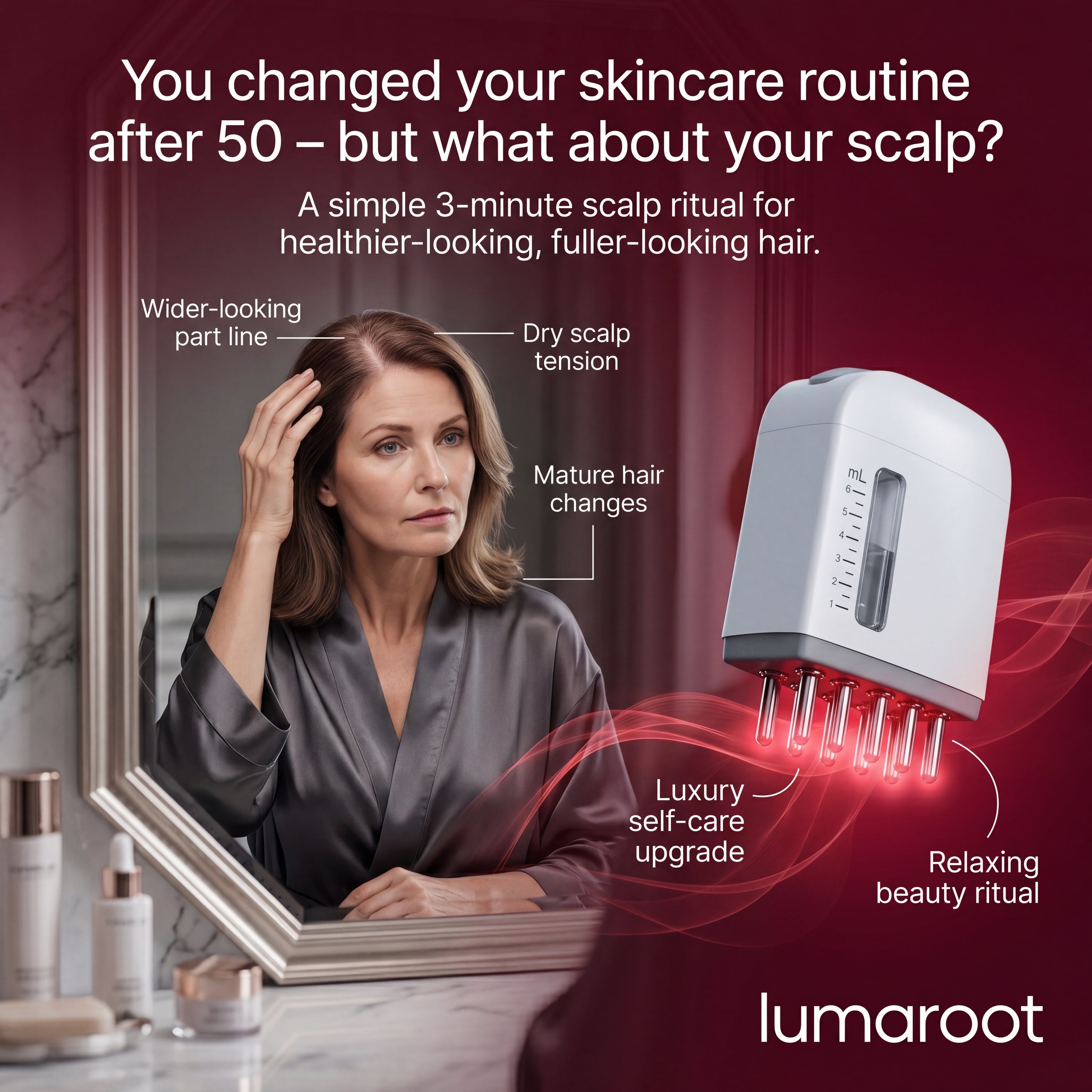 LumaRoot Scalp Revival Massager - Red Light Vibration Scalp Massage Comb for Healthier-Looking, Fuller-Looking Hair