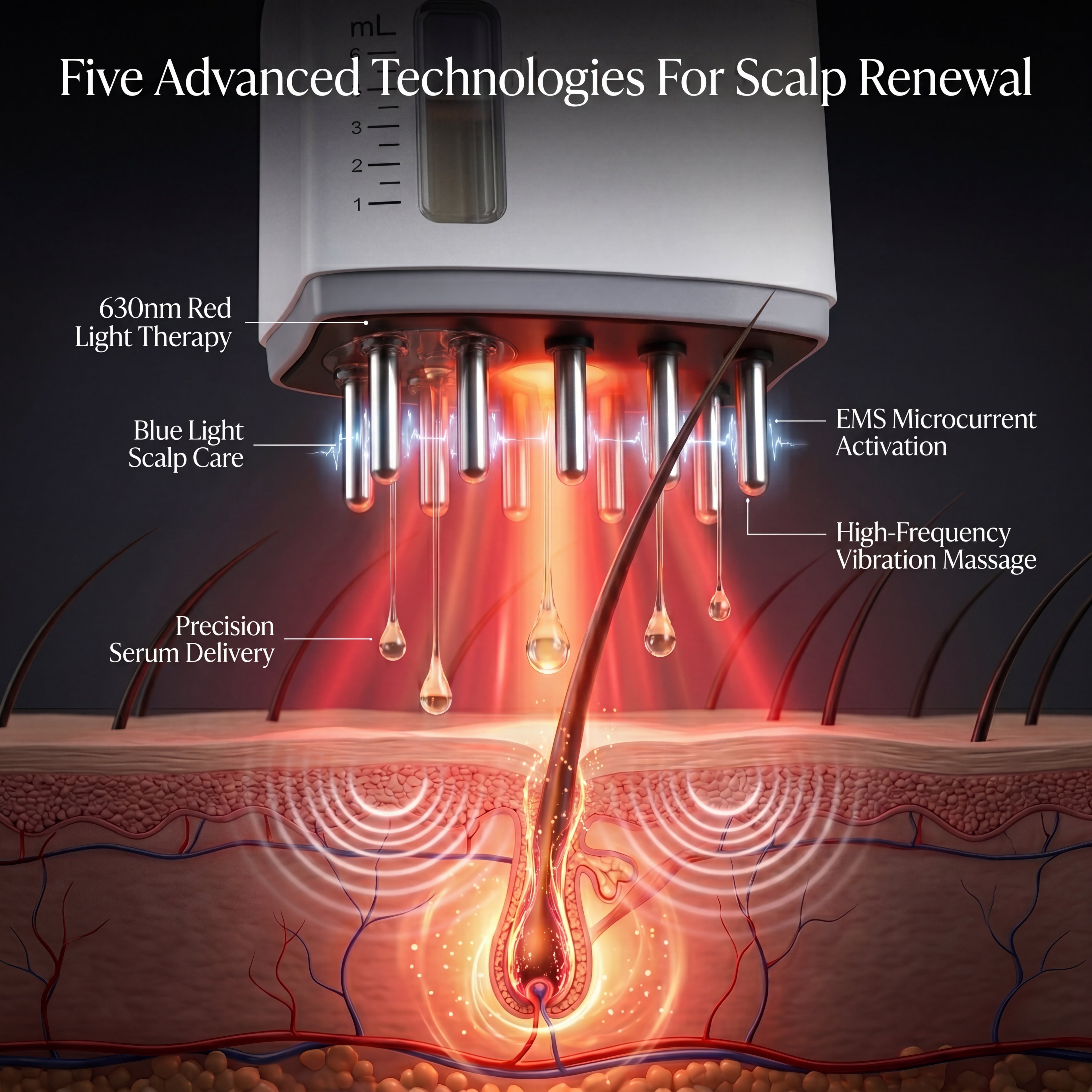 LumaRoot Scalp Revival Massager - Red Light Vibration Scalp Massage Comb for Healthier-Looking, Fuller-Looking Hair